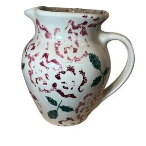 Large Vintage Hartstone Ceramic Pottery Juice Pitcher - 64 OZ - Mark Burgandy